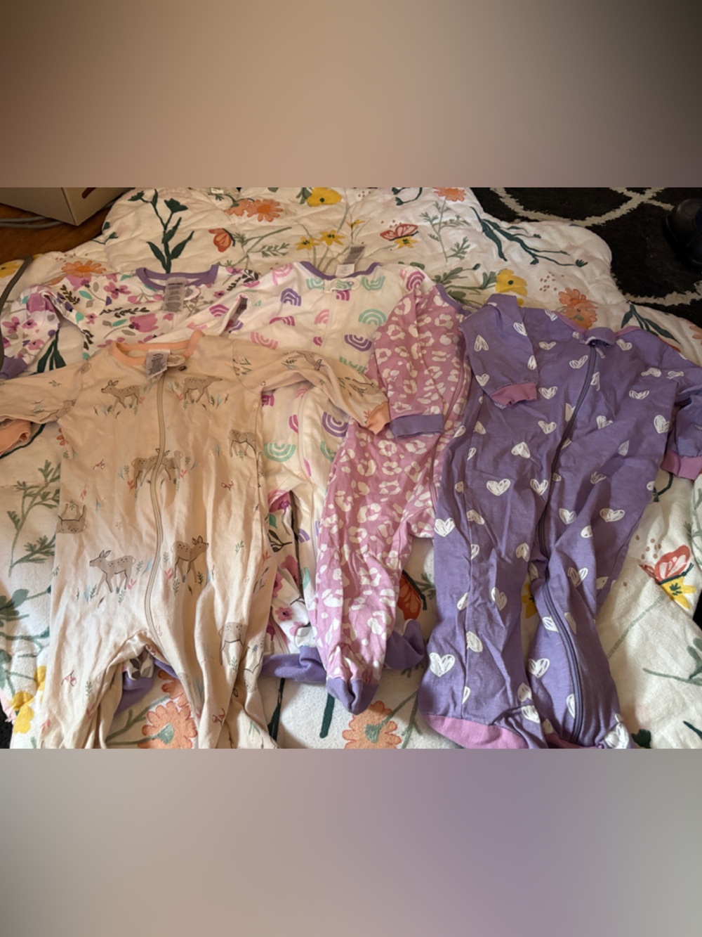 Baby Girls Sleepwear Bundle - Cream, Lilac & Purple Sleepsuits